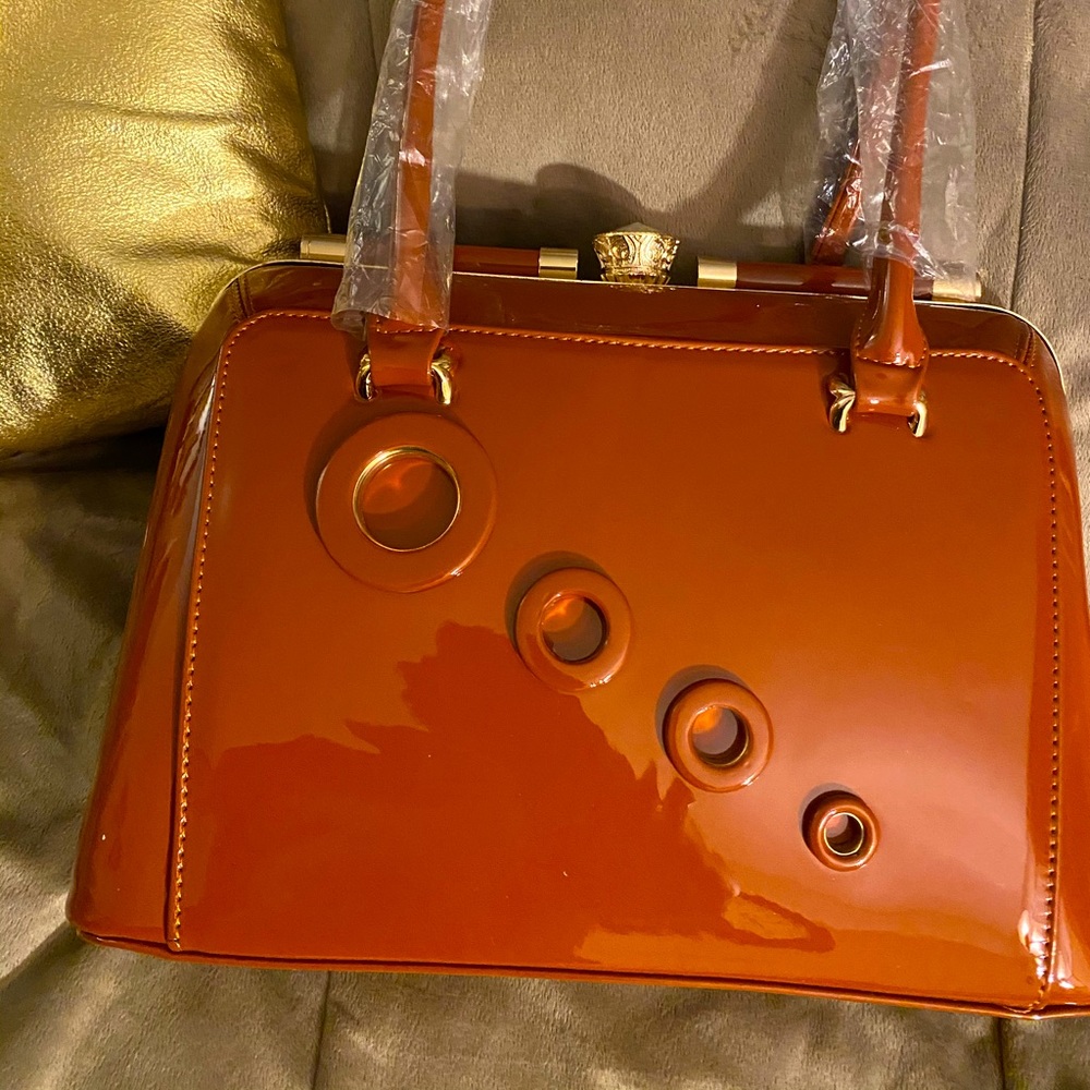 Beautiful brown patent handbag
